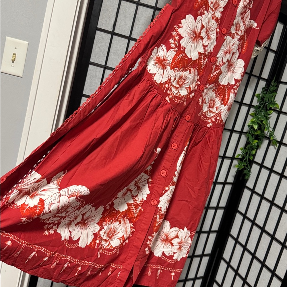 Farm Rio XXS Red Floral Chains Guipure Midi Dress - Picture 11 of 12